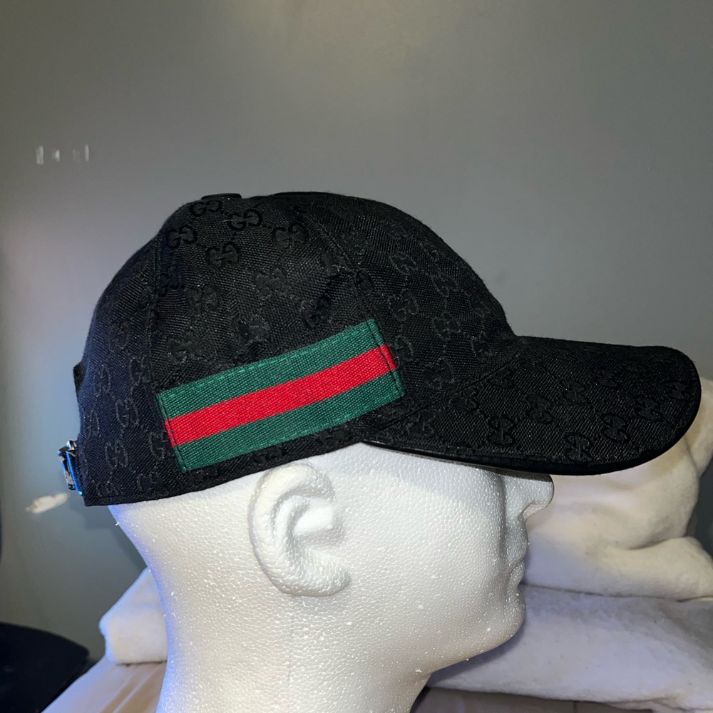 Black Gucci Hat Cap Adjustable Velcro Strap Unisex Red Green Web Stripe - Picture 4 of 9